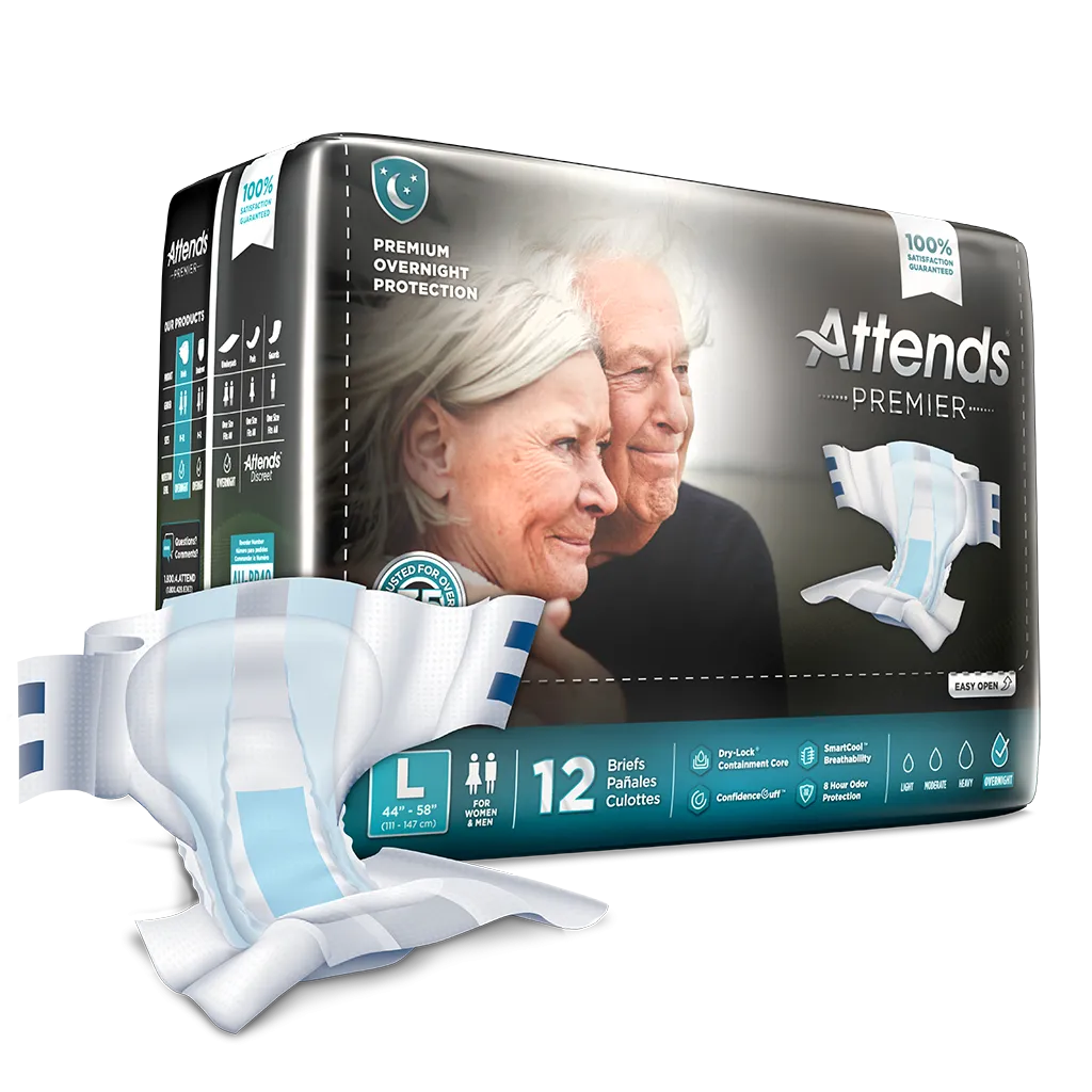 Attends Premier Briefs Incontinence Adult Diapers Maximum Absorbency