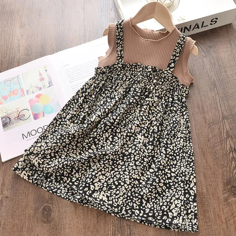 Bear Leader Cartoon Print Baby Girls Princess Dress New Fashion Summer Floral Dresses Toddler Kid Party Clothes Children Vestido