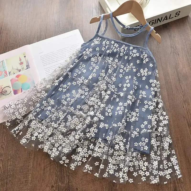 Bear Leader Cartoon Print Baby Girls Princess Dress New Fashion Summer Floral Dresses Toddler Kid Party Clothes Children Vestido