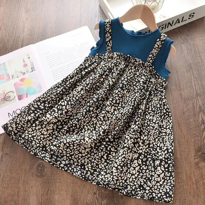 Bear Leader Cartoon Print Baby Girls Princess Dress New Fashion Summer Floral Dresses Toddler Kid Party Clothes Children Vestido