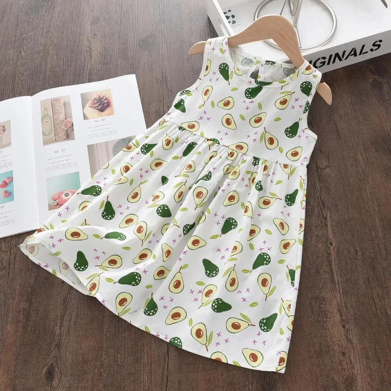 Bear Leader Cartoon Print Baby Girls Princess Dress New Fashion Summer Floral Dresses Toddler Kid Party Clothes Children Vestido