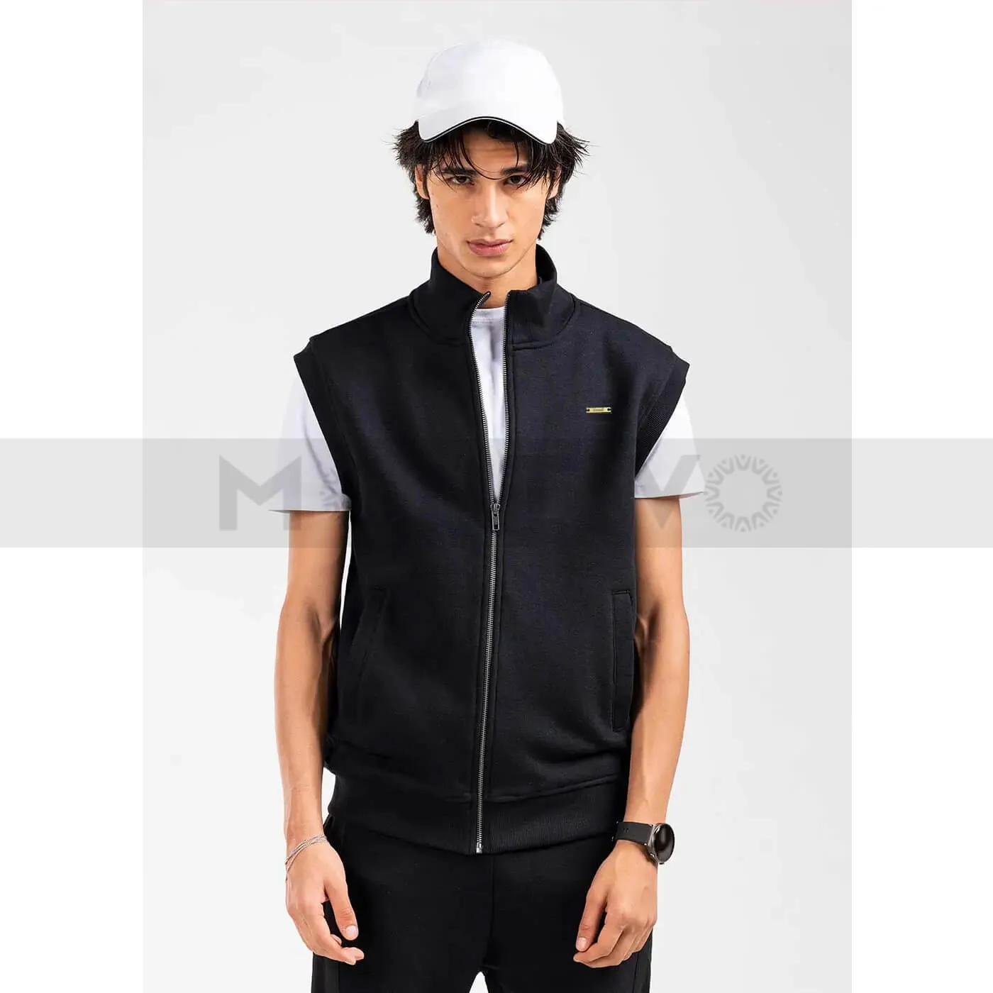 Black Mock Neck Zipper Jacket