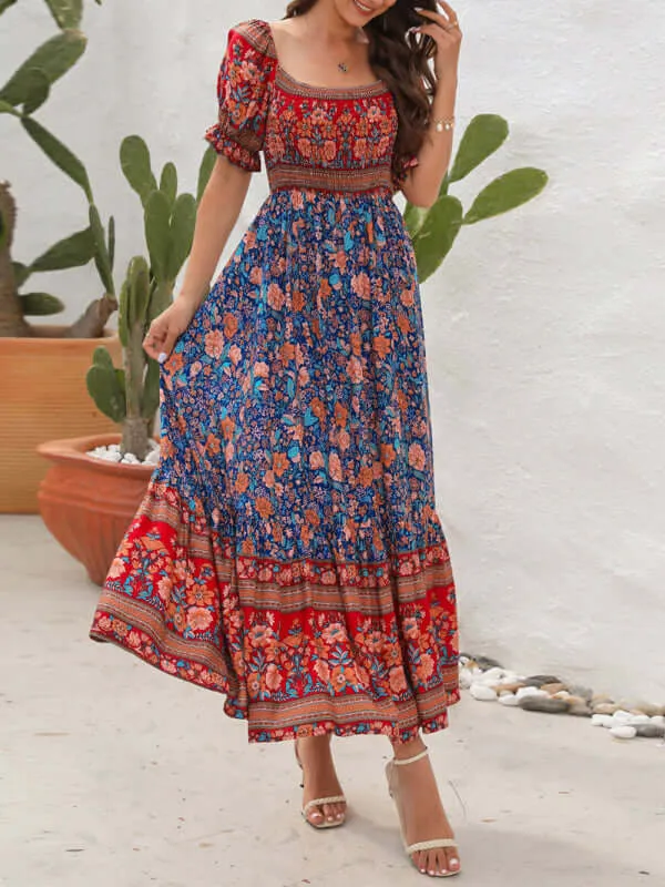 Boho Beauty: Puff Sleeve Off-Shoulder Floral Midi Dress