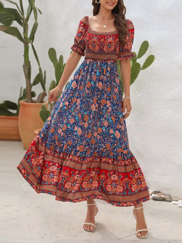 Boho Beauty: Puff Sleeve Off-Shoulder Floral Midi Dress