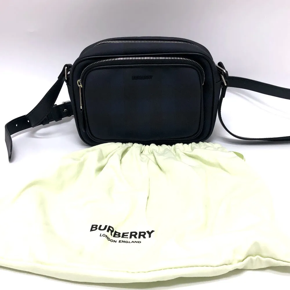 BURBERRY Shoulder Bag 8073271 PVC / Leather Navy / Black Check Pattern Women Used Authentic