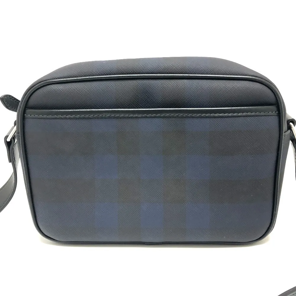 BURBERRY Shoulder Bag 8073271 PVC / Leather Navy / Black Check Pattern Women Used Authentic