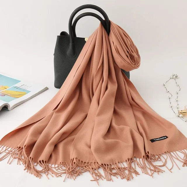 Cashmere Scarf Solid Color Tassel Bandana Shawl #2615