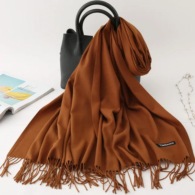 Cashmere Scarf Solid Color Tassel Bandana Shawl #2615