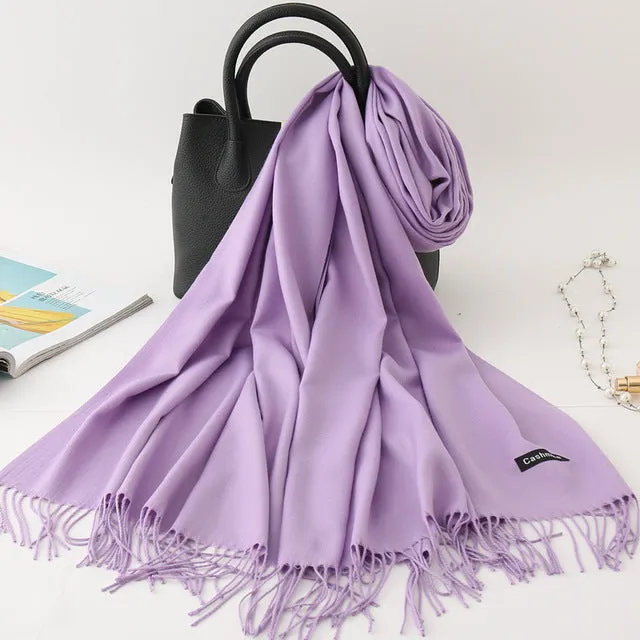 Cashmere Scarf Solid Color Tassel Bandana Shawl #2615