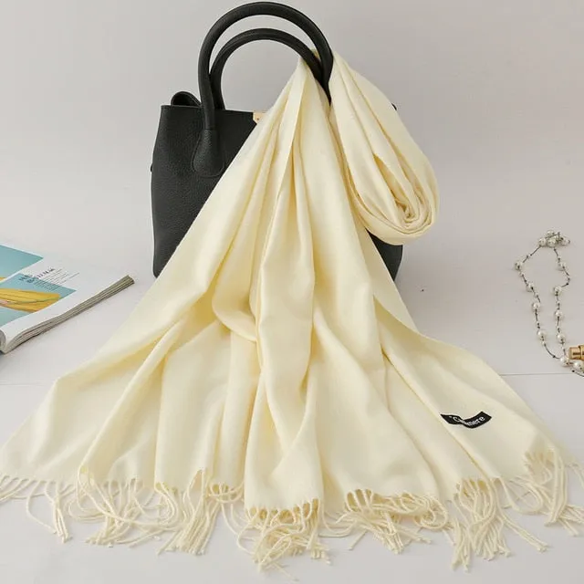 Cashmere Scarf Solid Color Tassel Bandana Shawl #2615