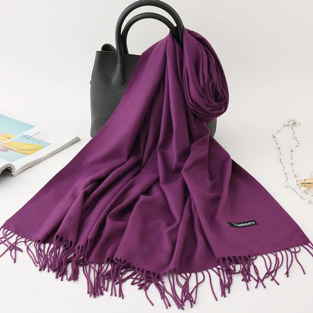 Cashmere Scarf Solid Color Tassel Bandana Shawl #2615