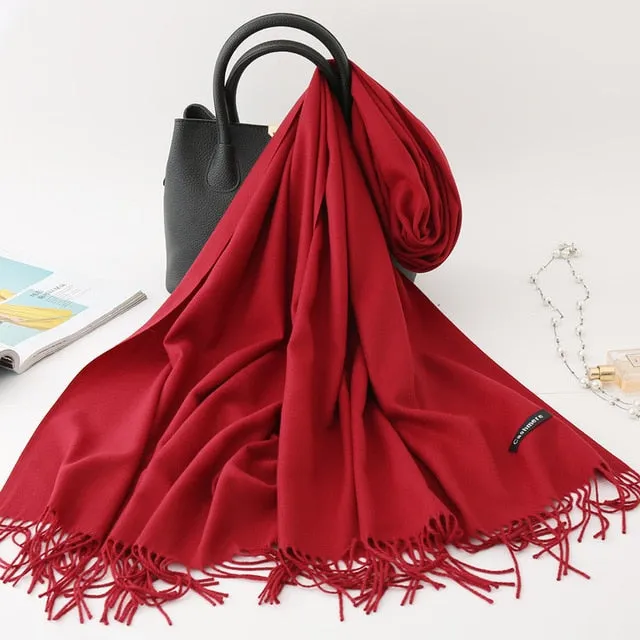 Cashmere Scarf Solid Color Tassel Bandana Shawl #2615