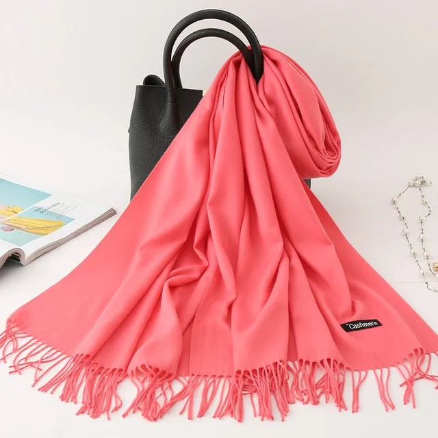 Cashmere Scarf Solid Color Tassel Bandana Shawl #2615