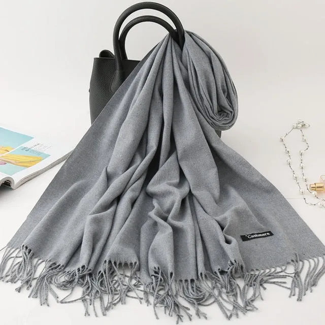 Cashmere Scarf Solid Color Tassel Bandana Shawl #2615