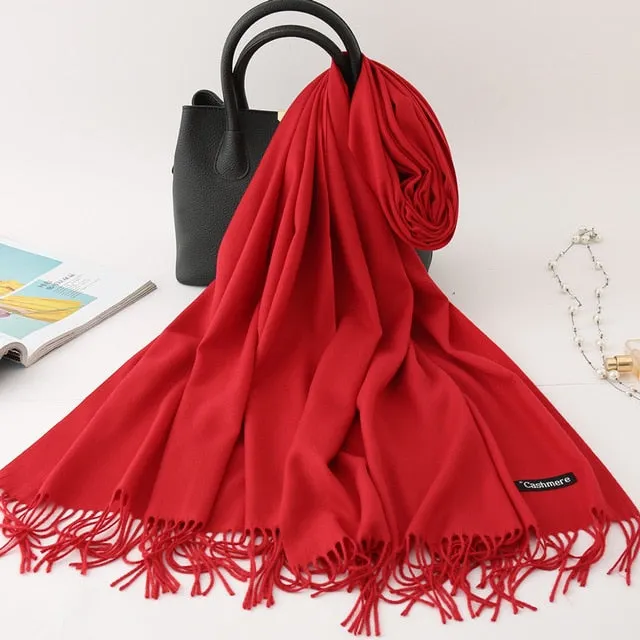 Cashmere Scarf Solid Color Tassel Bandana Shawl #2615