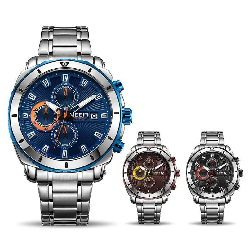 Casual Quartz Wristwatches for Men with Stainless Steel Bracelet