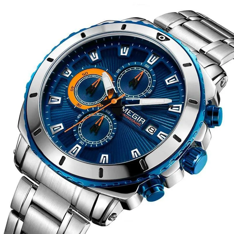 Casual Quartz Wristwatches for Men with Stainless Steel Bracelet