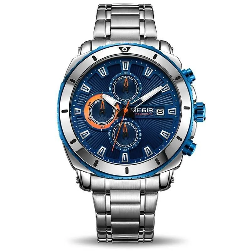 Casual Quartz Wristwatches for Men with Stainless Steel Bracelet