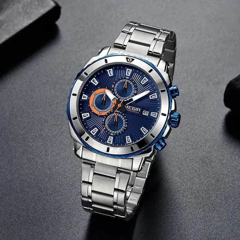 Casual Quartz Wristwatches for Men with Stainless Steel Bracelet