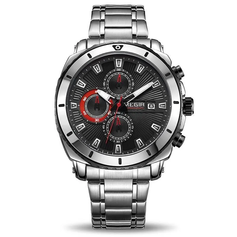 Casual Quartz Wristwatches for Men with Stainless Steel Bracelet