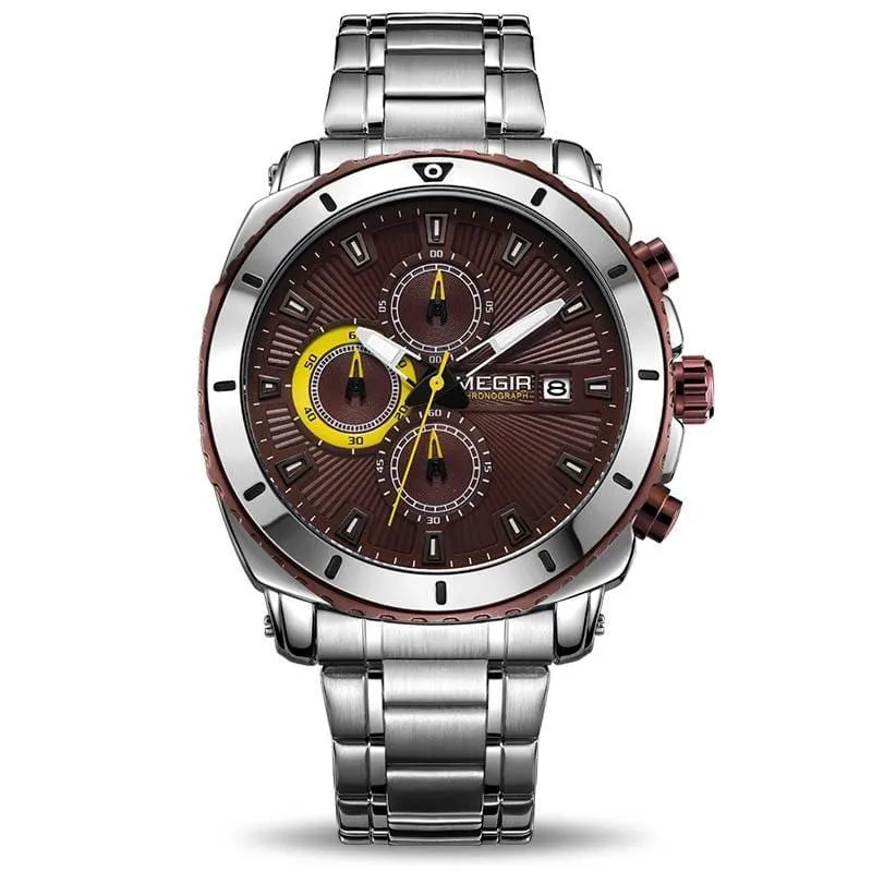 Casual Quartz Wristwatches for Men with Stainless Steel Bracelet