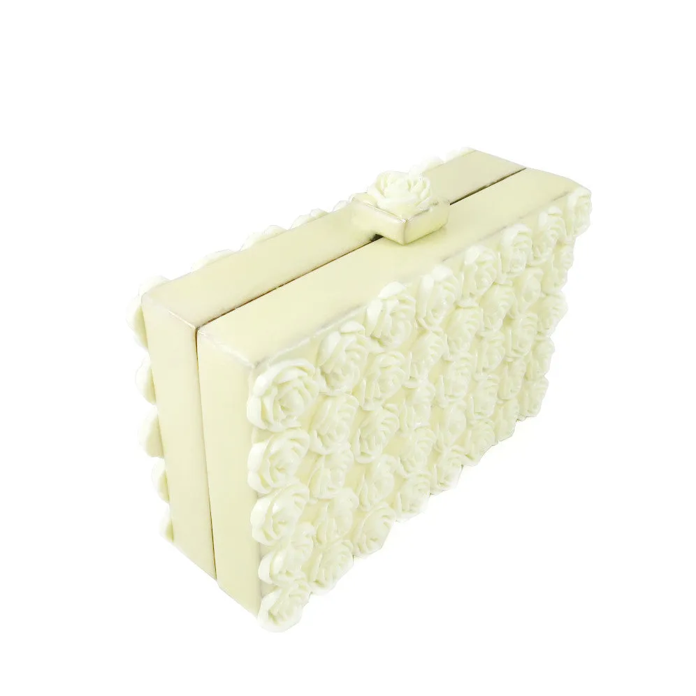 Cream Flower Resin Clutch