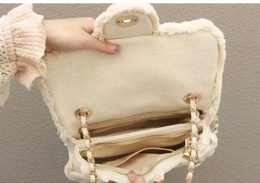 Elegant Rough Edge Canvas Shoulder Bag