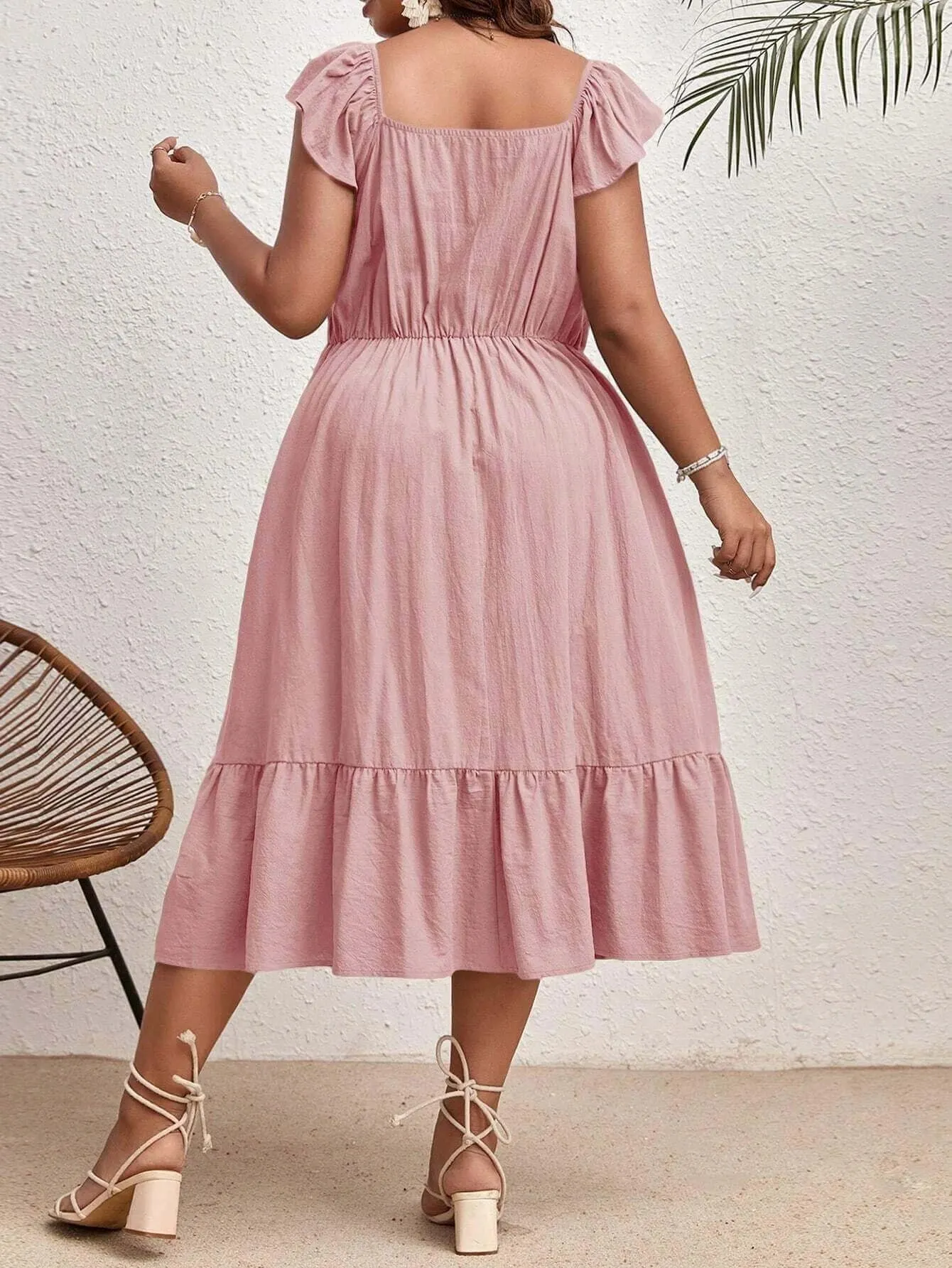 Elegant Summer Plus Size Dress - Sweetheart Neckline & Tie Cap Sleeves