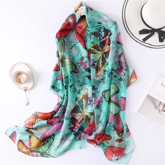 Fashion Silk Scarf Butterfly Printed Bandana Shawl #2257