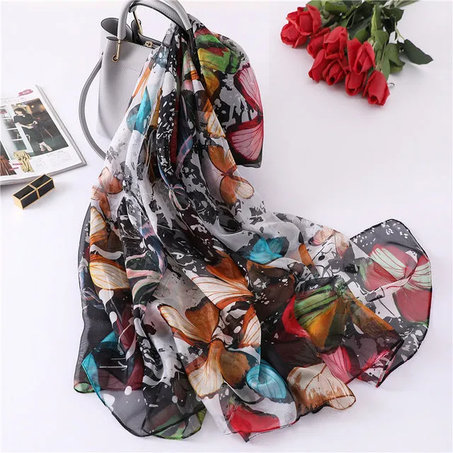 Fashion Silk Scarf Butterfly Printed Bandana Shawl #2257