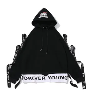 Forever Young Printed Hip Hop Hooded Pullover Sweatshirt