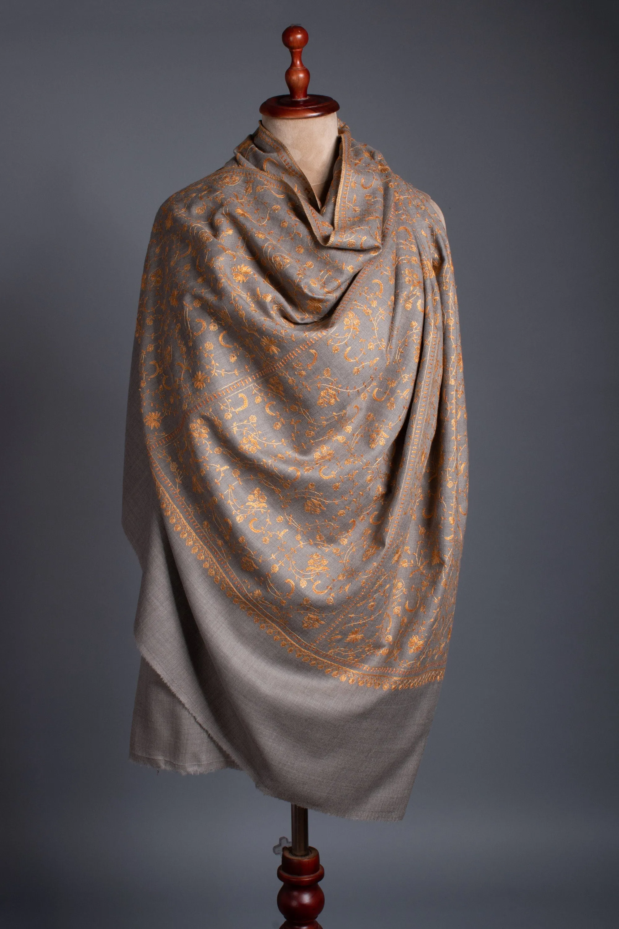 Grey Scarves, Woollen Shawls, Kashmiri Embroidery, Hand Embroidery, Merino Scarves, Warm Scarves, Winter Shawls, 40x80" - REINE