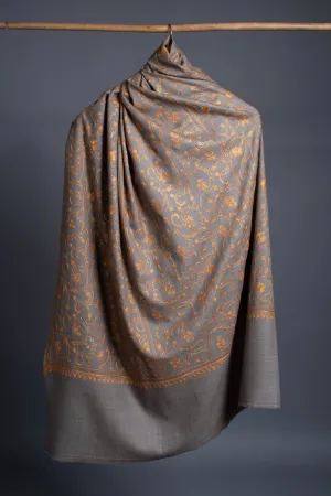 Grey Scarves, Woollen Shawls, Kashmiri Embroidery, Hand Embroidery, Merino Scarves, Warm Scarves, Winter Shawls, 40x80" - REINE