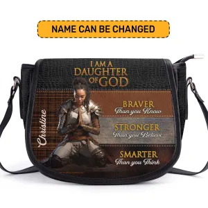 I Am Daughter Of God Personalized Leather Saddle Bag - Religious Bags For Women