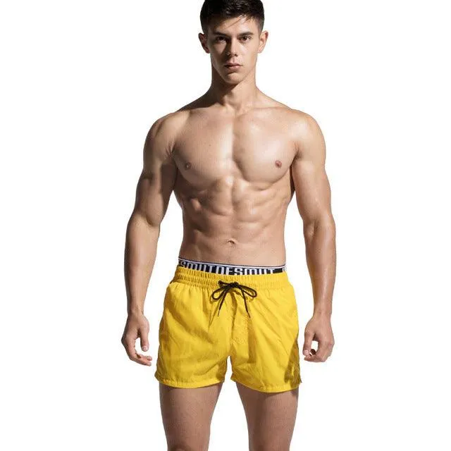 Mens Board Shorts Double Waist Band Beach Swimming