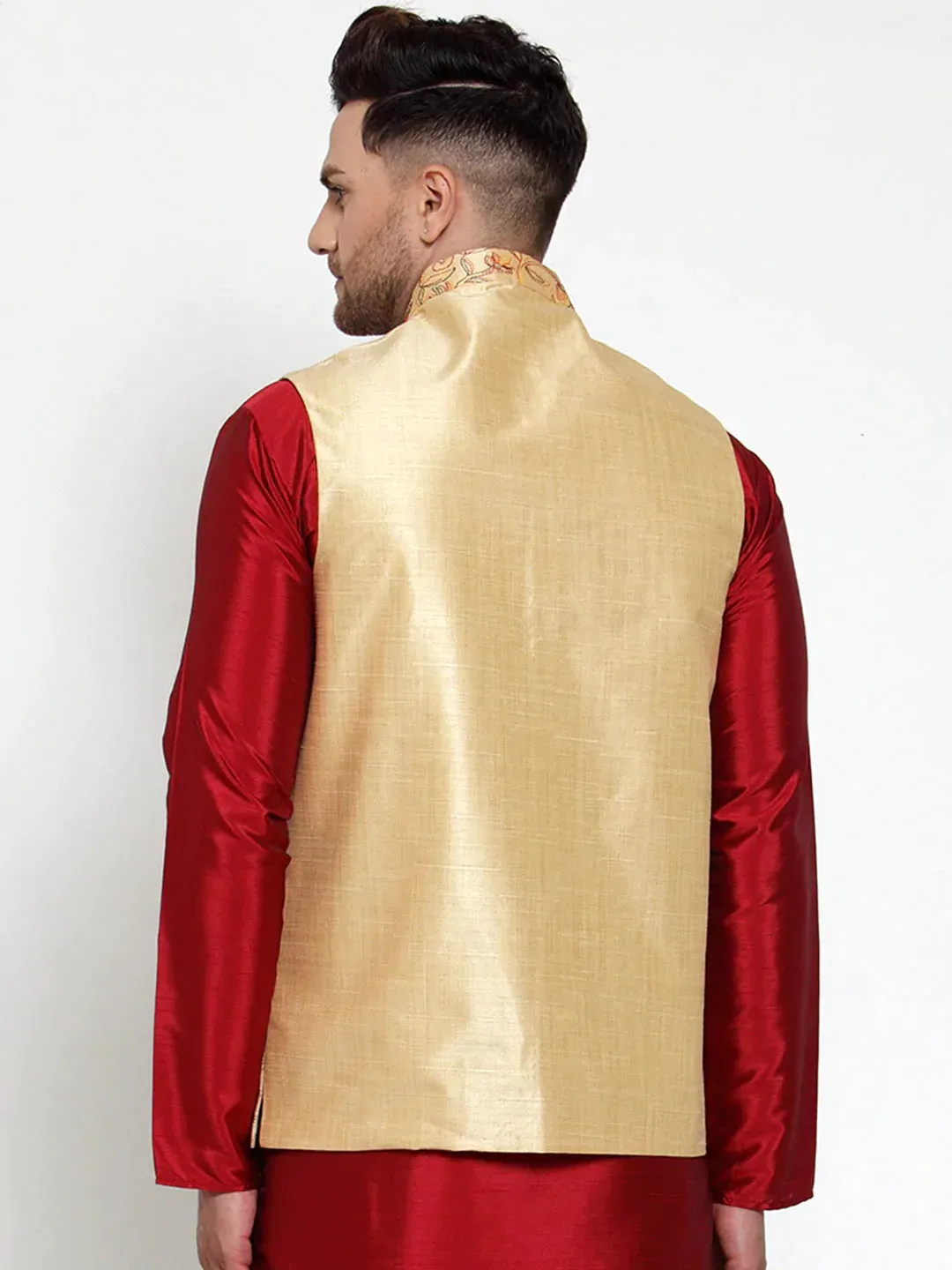 Men'S Gold Embroidered Nehru Jacket