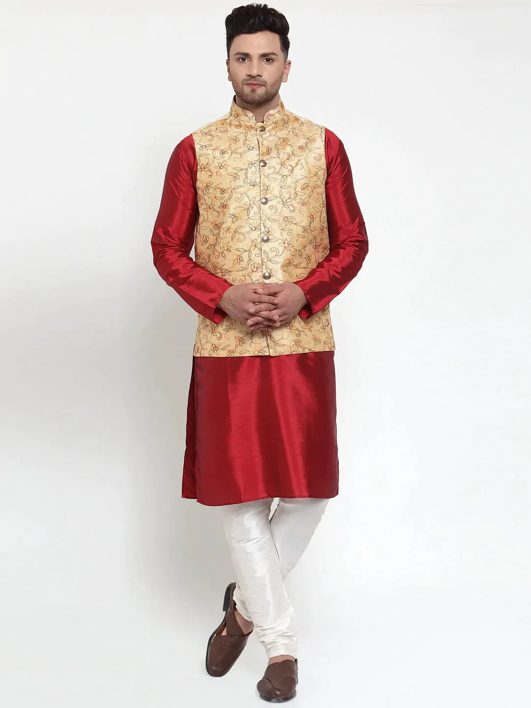 Men'S Gold Embroidered Nehru Jacket