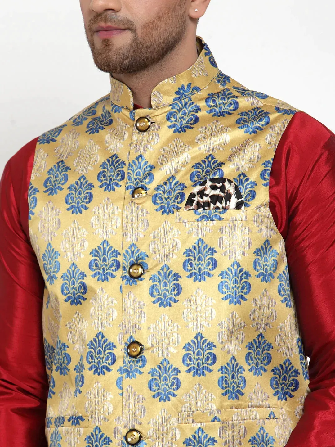 Men'S Gold Printed Nehru Jacket