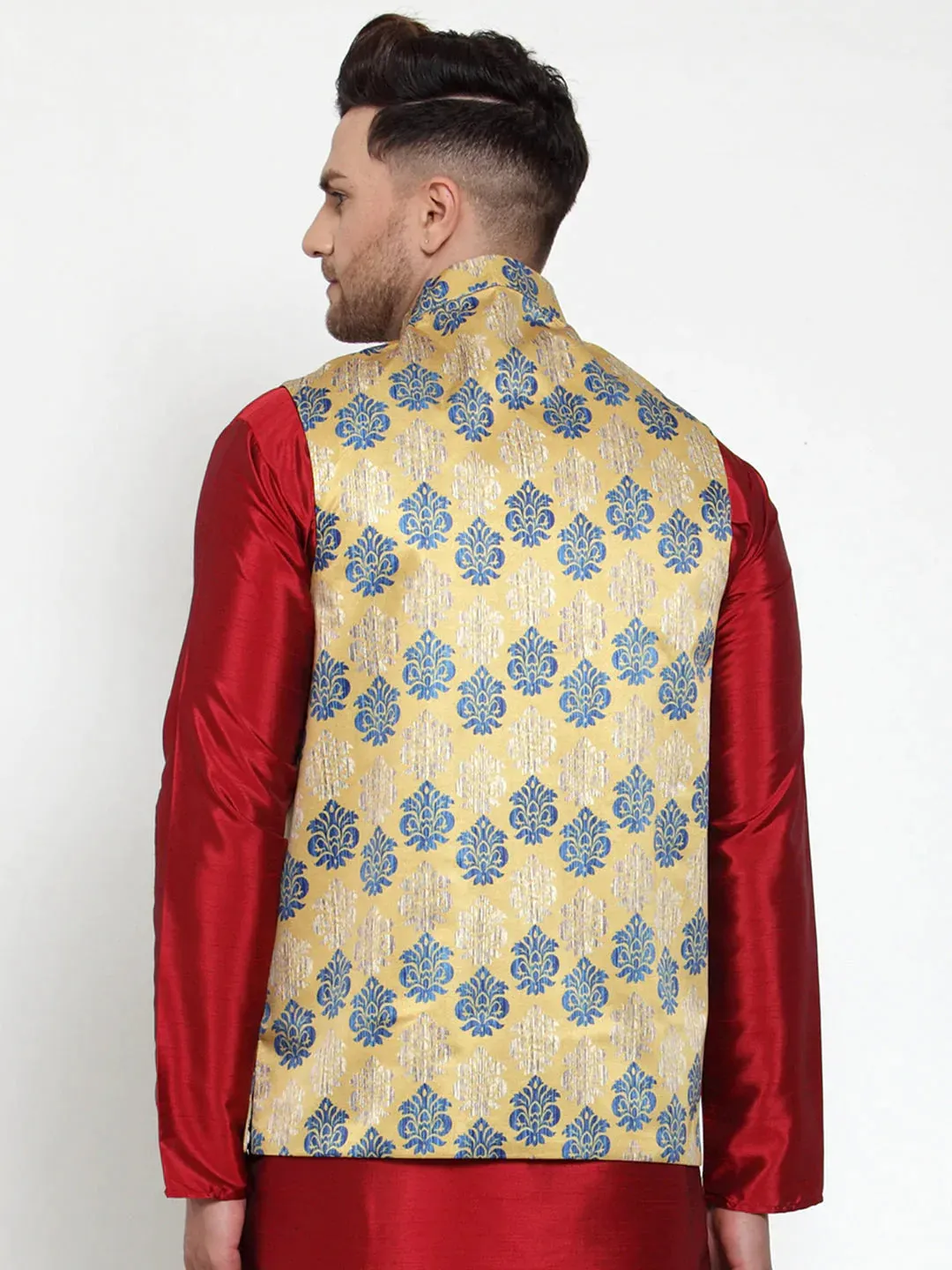 Men'S Gold Printed Nehru Jacket