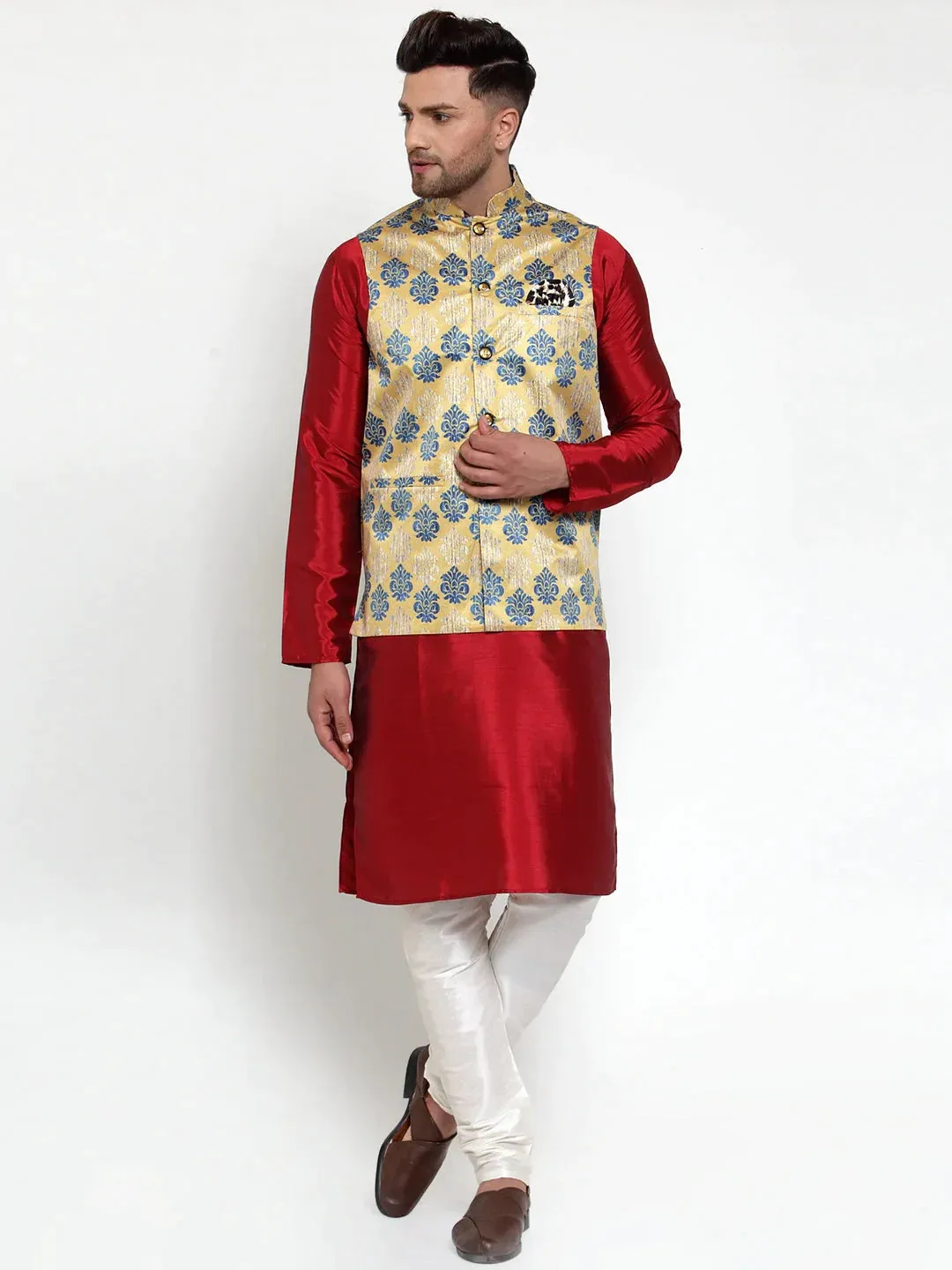 Men'S Gold Printed Nehru Jacket