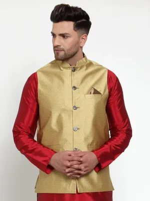 Men'S Gold Woven Jacquard Nehru Jacket