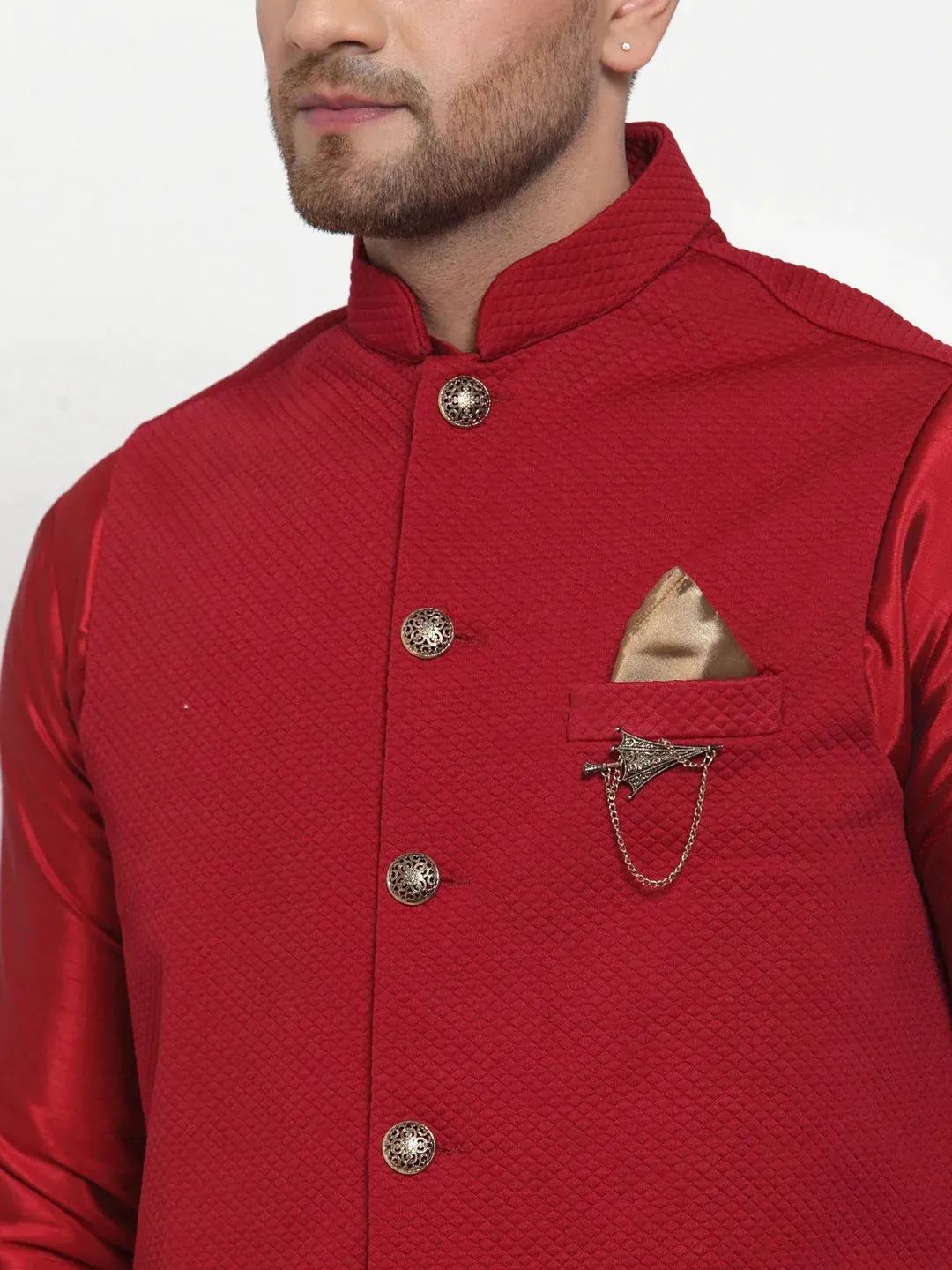 Men'S Maroon Woven Nehru Jacket