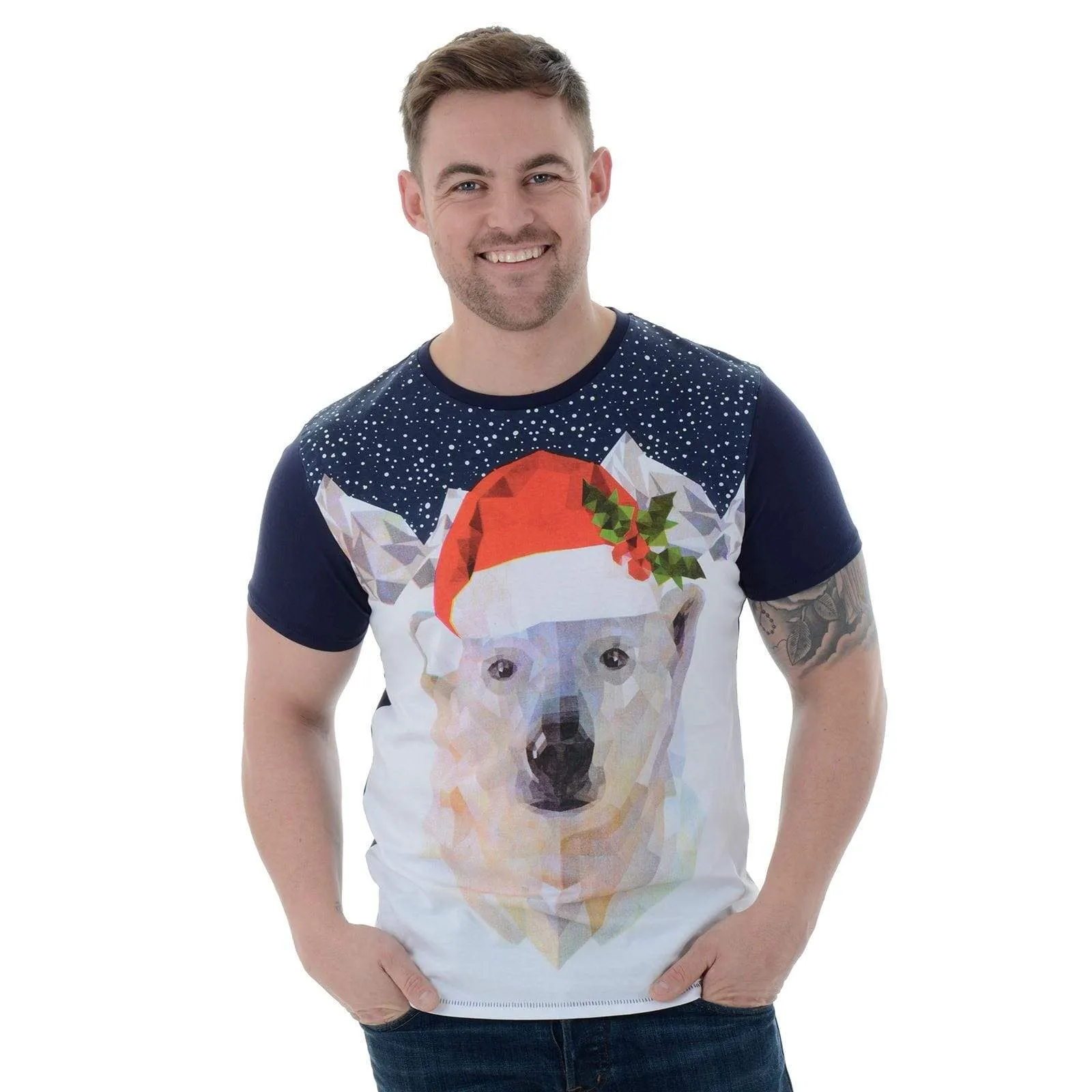 Mens Novelty Cotton Polar Bear Christmas T-Shirt Tee