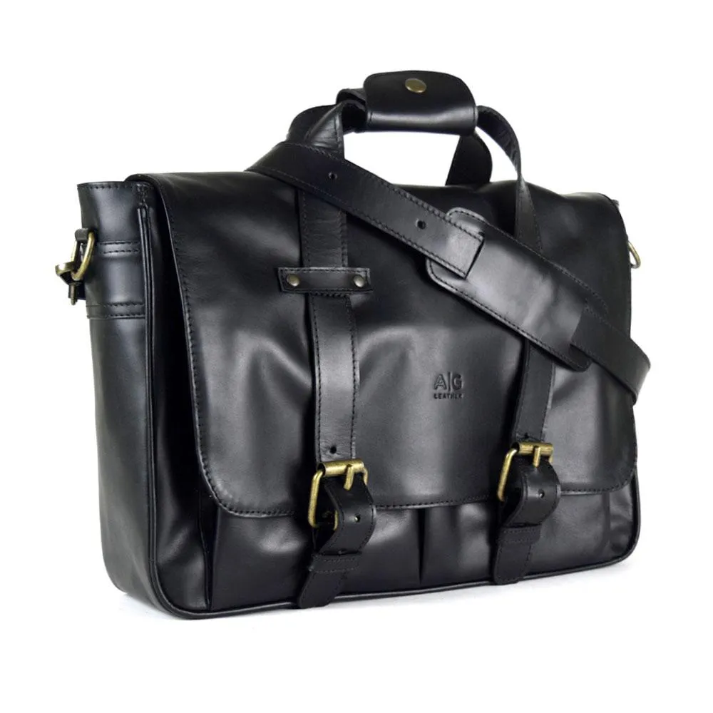 Montana Portfolio XL Briefcase Legal Size in Black Leather - Harley Logo - FINAL SALE - no exchange - 35% off