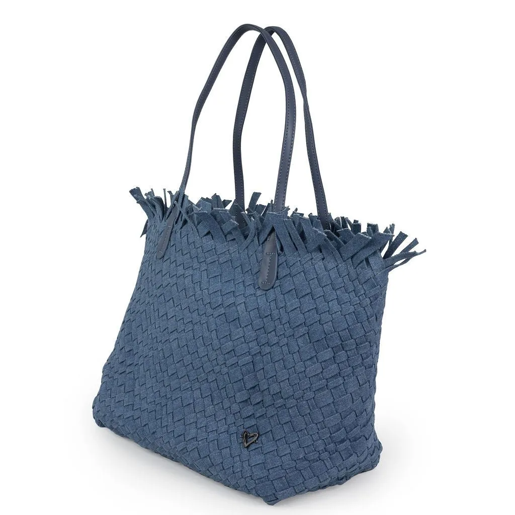 NEW: Vulcan Woven Large Tote (Fringed Top) - Denim