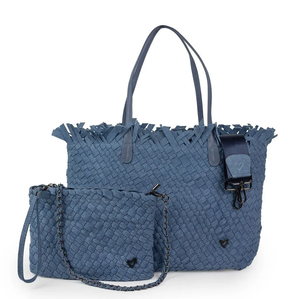 NEW: Vulcan Woven Large Tote (Fringed Top) - Denim