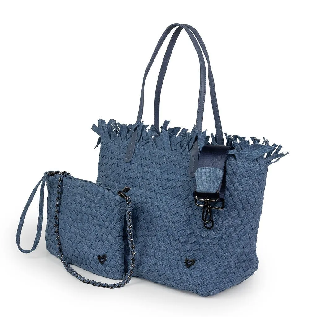 NEW: Vulcan Woven Large Tote (Fringed Top) - Denim