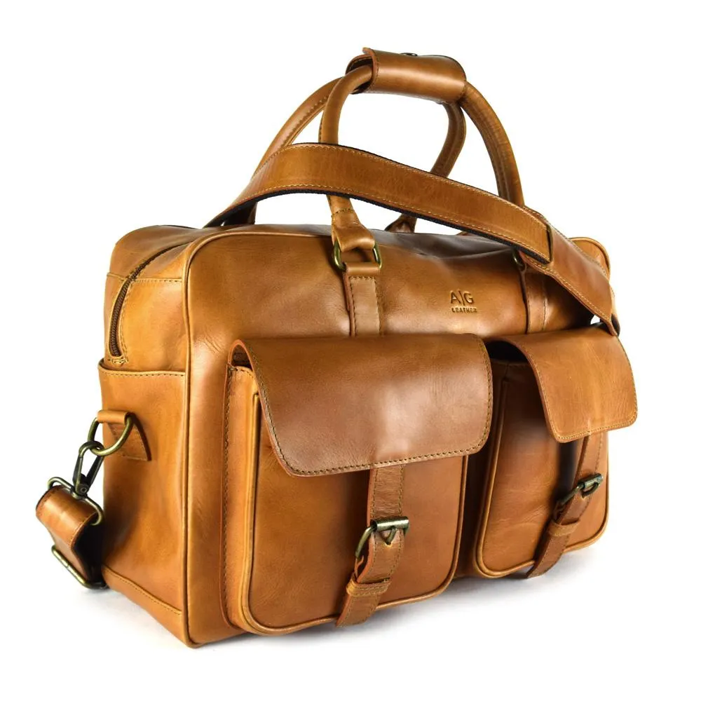 Overnighter Briefcase in Cognac Leather