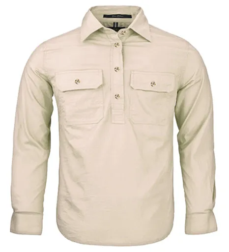 Pilbara Closed Front L/S Shirt - Stone