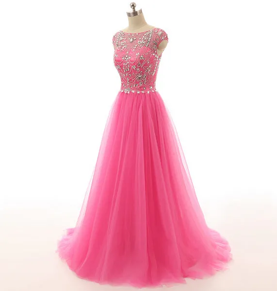 Pink Prom Dresses, Pink Evening Gowns Simple Formal Dresses, Prom Dresses, Teens Fashion Evening Gown Beadings Evening Dress, Pink Party Dress, Prom Gowns